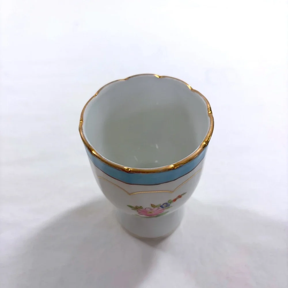 Vintage Noritake China Hand Painted Floral Creamer Sugar Egg Cup Set Blue Gold